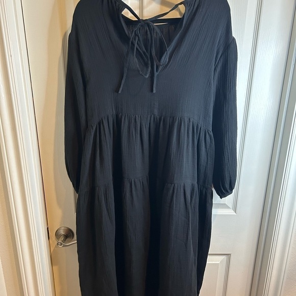 🖤”Zii Ropa” Nella Flowy Black Maxi Dress w/ 3/4 Sleeves and Tie-Back Size M 🖤 - Picture 6 of 11